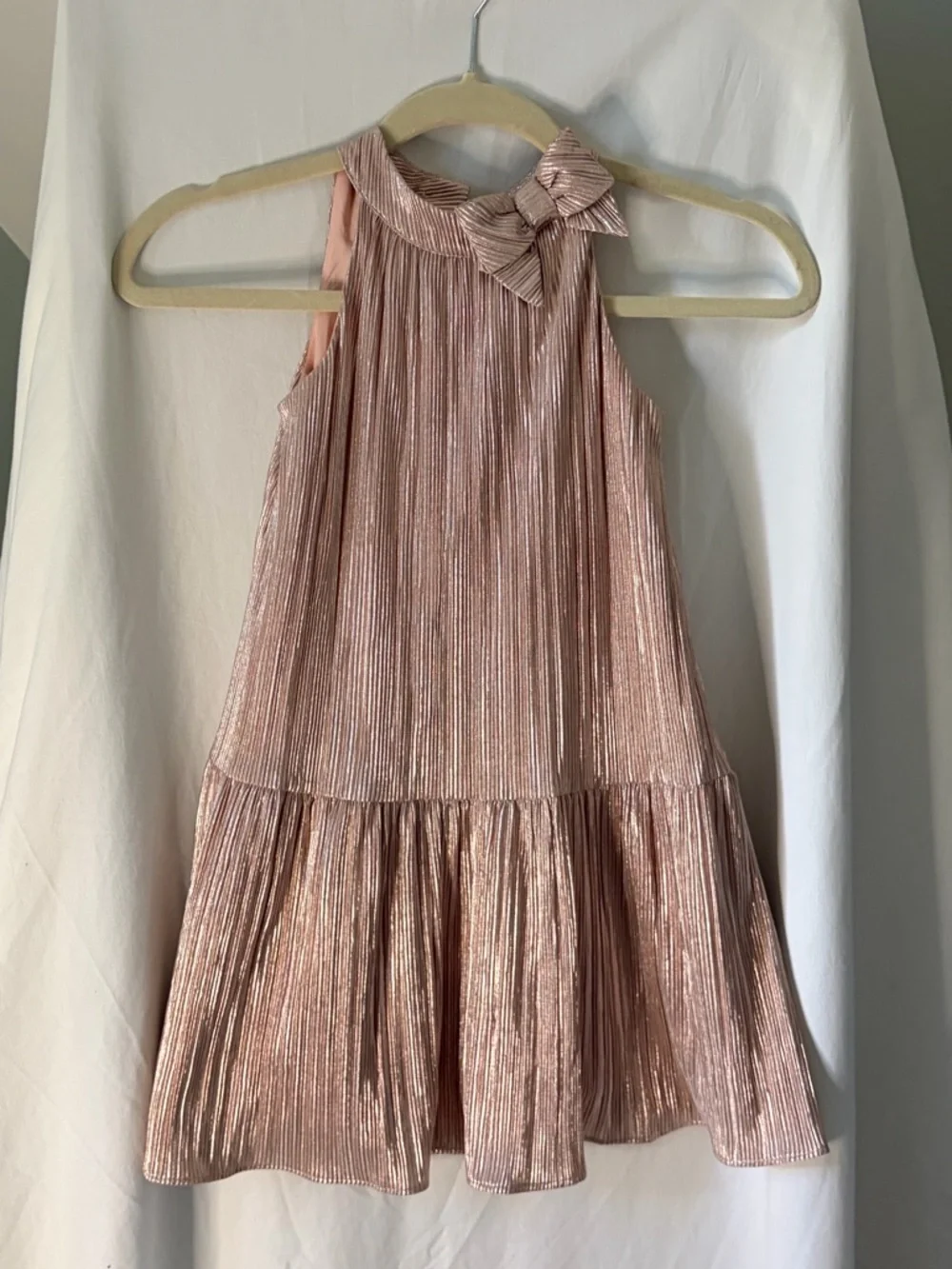 Janie & Jack Girls Metallic Rose Pink Party Dress with Bow size 6